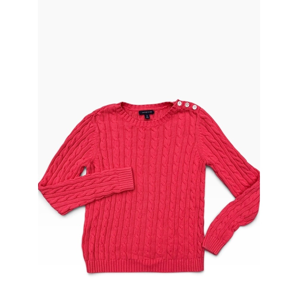Lands' End Drifter Sweater Womens S 6-8 Pink Cable Knit Cotton Nautical Preppy